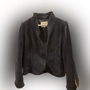 Black Sueded Jacket with Decorative Button-1980’s Vintage from Japan